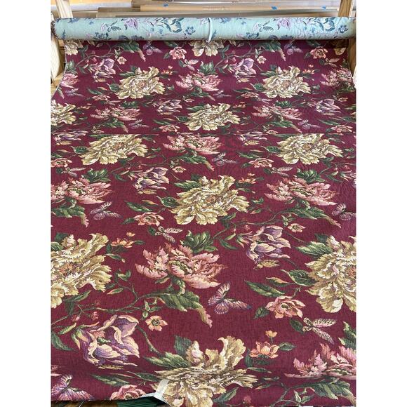 Vtg Tapestry Upholstery Fabric Red Peonies Floral Jacquard Grandmillenial BTY - Picture 2 of 8